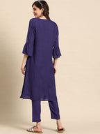 Sangria Bell Sleeves Solid Straight Kurta With Trousers | Grocsy