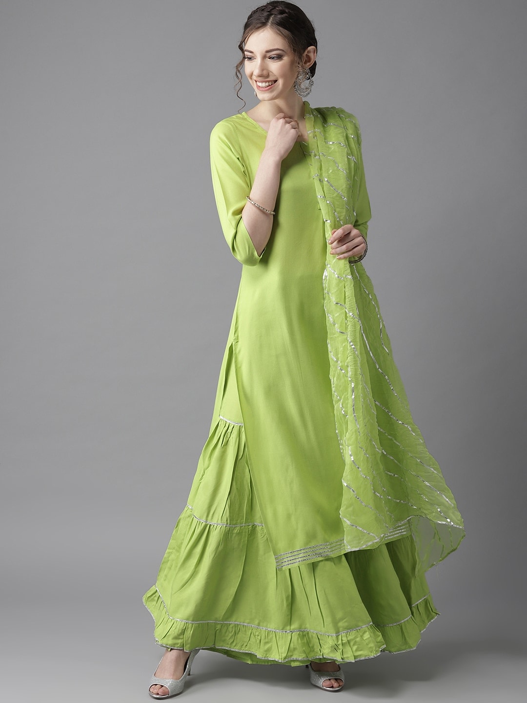 HERE&NOW Zesty Lime Green Gota Patti Kurta Set | Grocsy