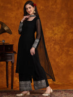 Sangria Embroidery Georgette Kurta Palazzo With Dupatta Set | Grocsy