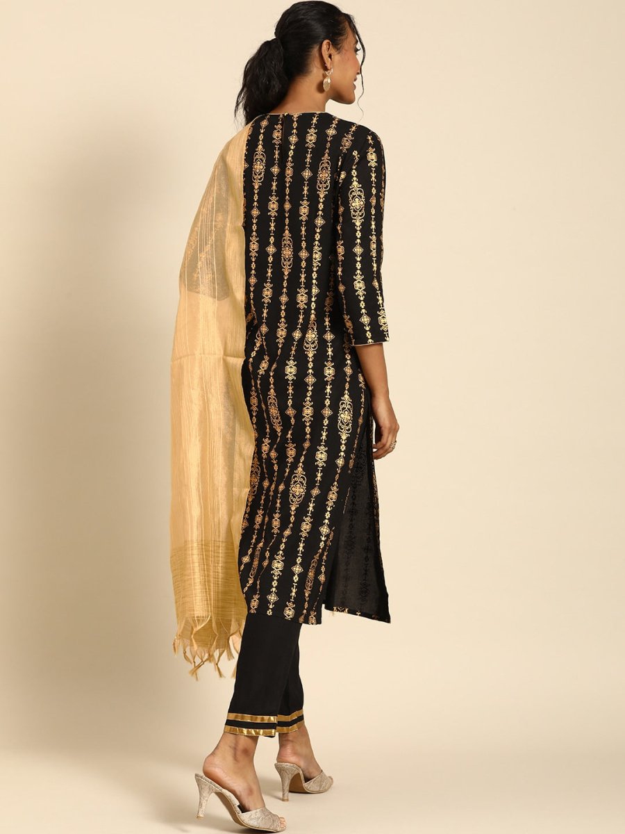 All About You Women Black Ethnic Motifs Printed Regular Kurta with Trousers & With Dupatta | Grocsy