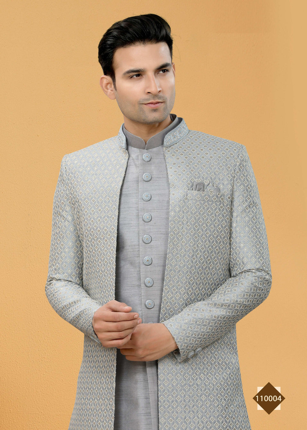 Joban Fashion Men's Grey Art Silk Plain Kurta Pyjama set | Grocsy