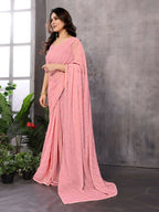 Aafreen Partywear Designer Pink Georgette Fancy Saree | Grocsy