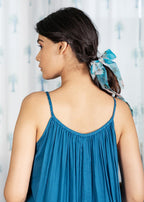 Pimu Cotton Solid Dress for Women - Teal Blue | Grocsy
