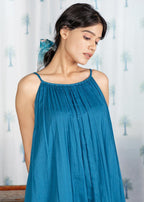 Pimu Cotton Solid Dress for Women - Teal Blue | Grocsy