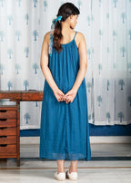 Pimu Cotton Solid Dress for Women - Teal Blue | Grocsy