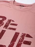 Alcis Men Dusty Pink & Maroon Typography Printed T-shirt | Grocsy