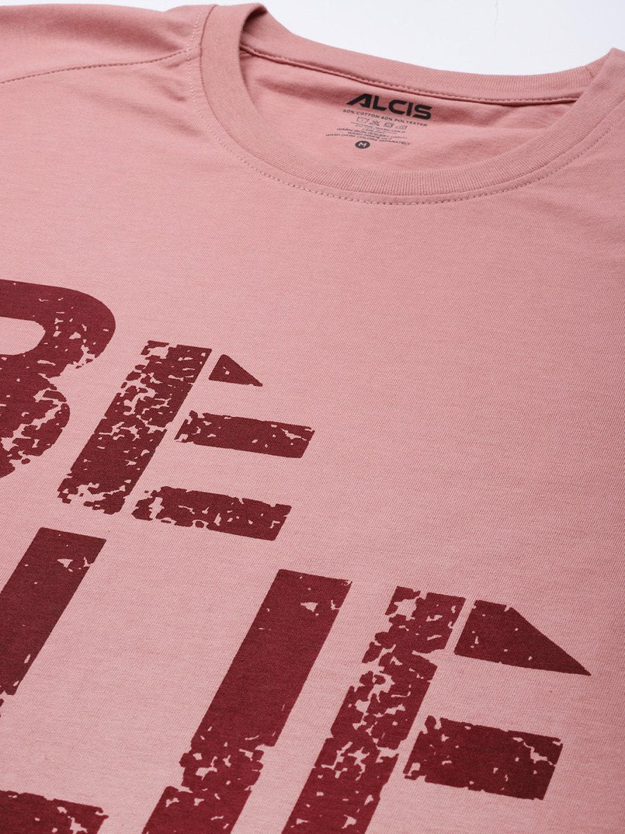 Alcis Men Dusty Pink & Maroon Typography Printed T-shirt | Grocsy