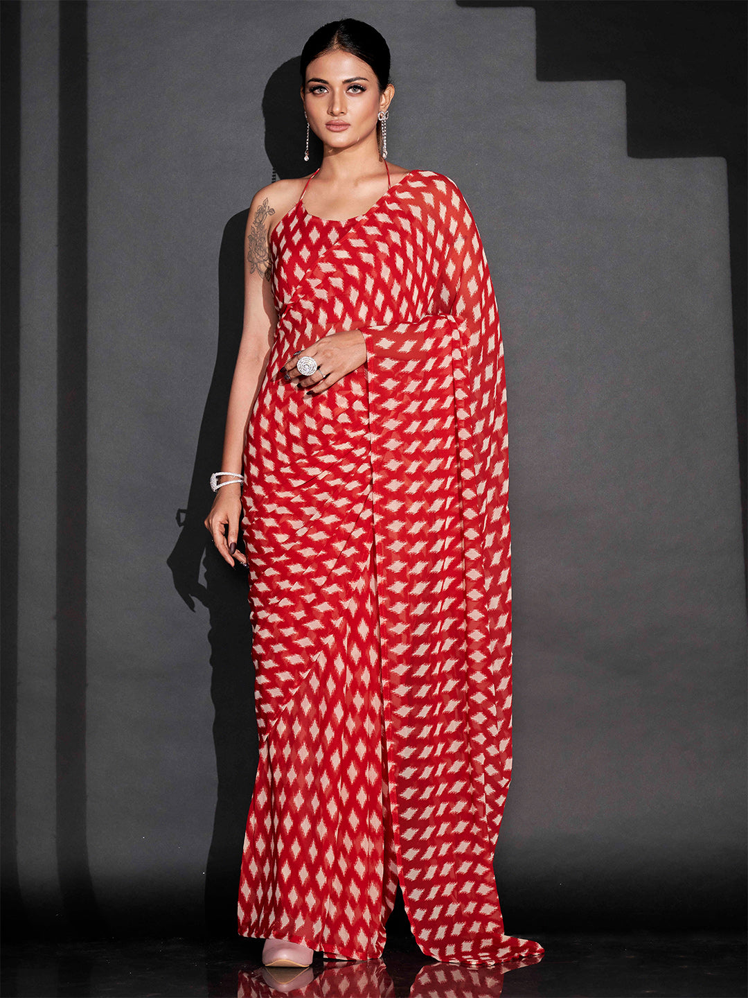 Tikhi Imli Ethnic Motifs Printed Ready To Wear Saree | Grocsy