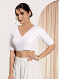 Joban Fashion White Shifli Padded Blouse With V Neck Elbow Sleeves | Grocsy