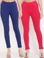 TAG 7 Women Magenta & Blue Pack of 2 Straight Fit Ankle-Length Leggings | Grocsy