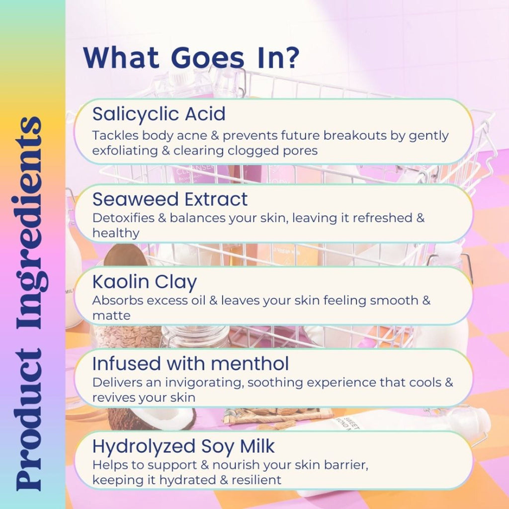 The Sass Bar Aurora Cooling Bodywash Cleanser with Salicyclic Acid + Kaolin Clay For Oily Skin | Grocsy
