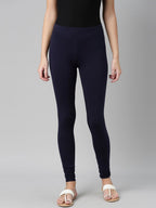 Souchii Navy Blue Solid Churidar Length Leggings | Grocsy