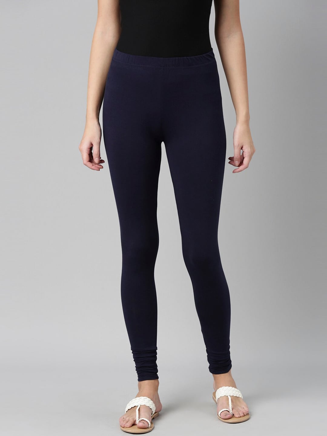 Souchii Navy Blue Solid Churidar Length Leggings | Grocsy