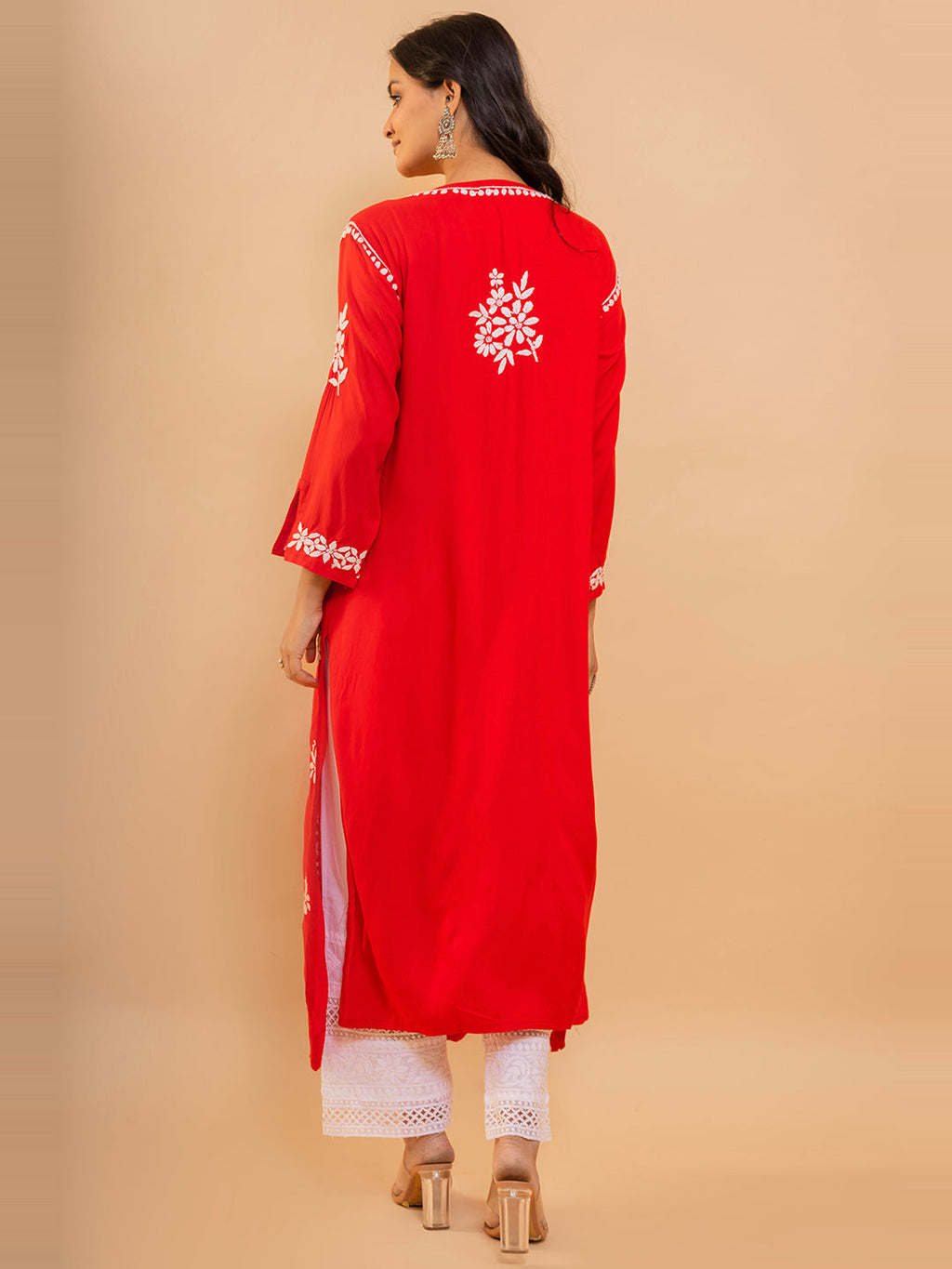 HOUSE OF KARI Cotton Floral Embroidered Chikankari Kurta | Grocsy