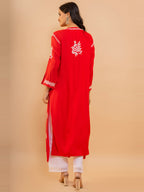 HOUSE OF KARI Cotton Floral Embroidered Chikankari Kurta | Grocsy