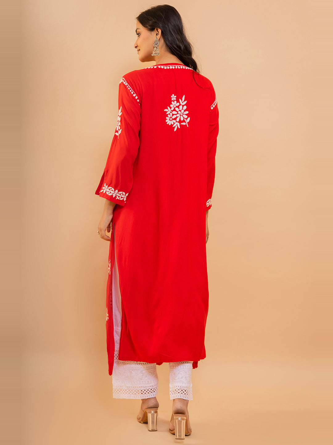 HOUSE OF KARI Cotton Floral Embroidered Chikankari Kurta | Grocsy