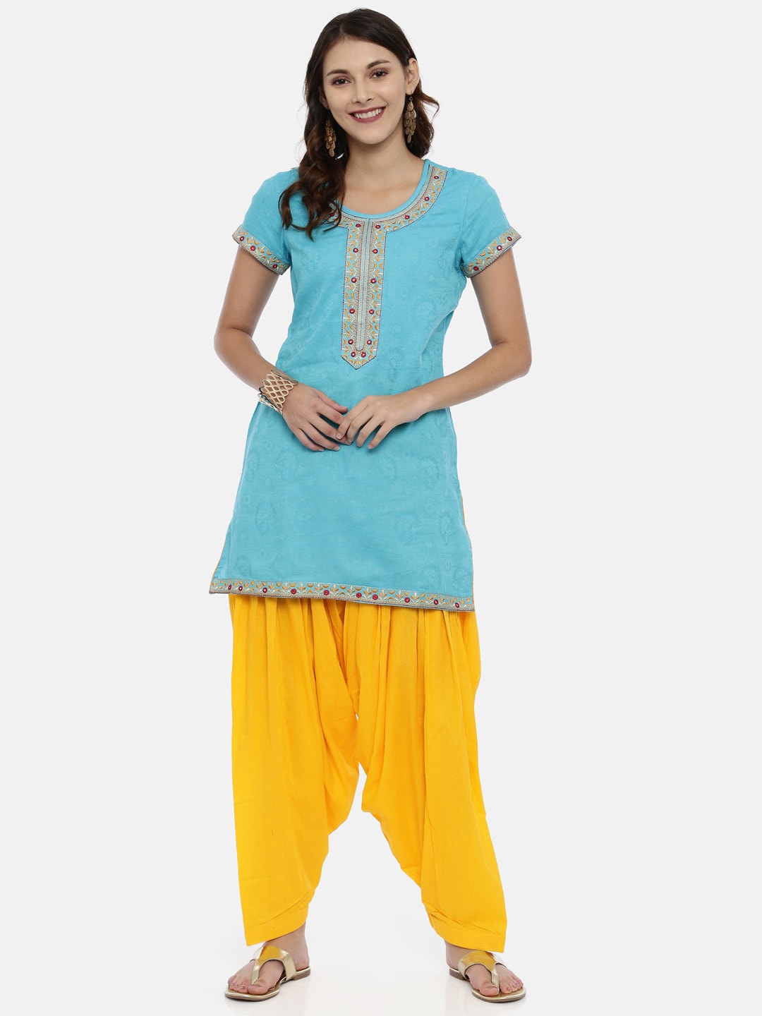 Souchii Mustard Yellow Solid Patiala | Grocsy