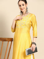 Sangria Women Ethnic Motifs Embroidered Mirror Work Pastels Kurta | Grocsy