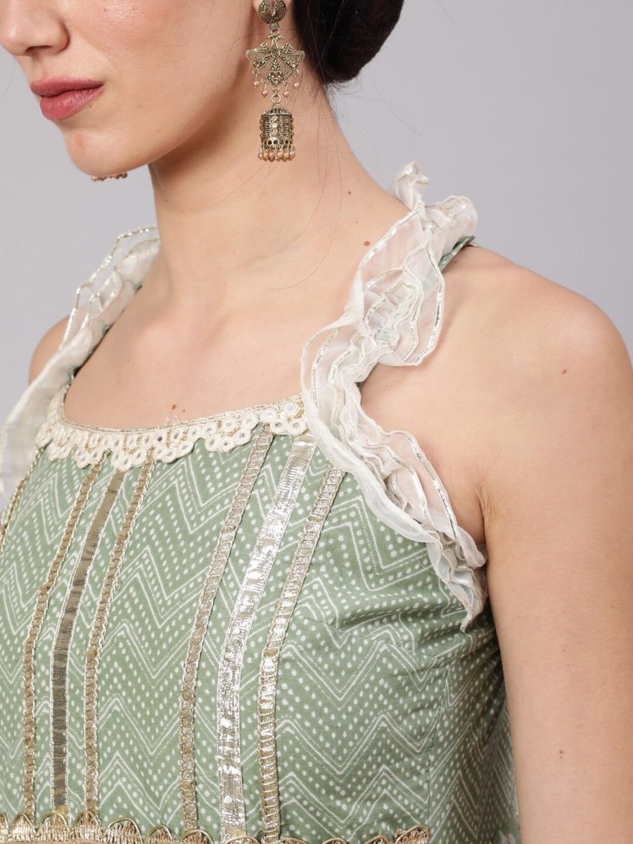 Aks Floral Printed Shoulder Straps Empire Gotta Patti Pure Cotton Kurta | Grocsy