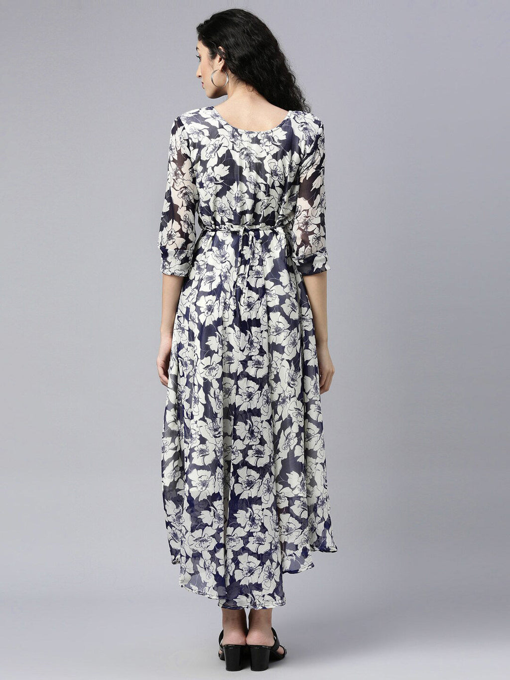 Souchii Floral Printed Chiffon Empire Midi Dress | Grocsy
