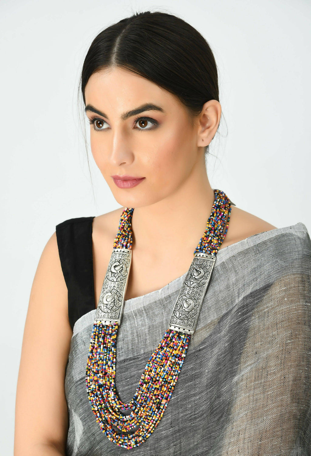 Mominos Fashion Johar Kamal Oxidised Multi Beads Long Statement Necklace For Women | Grocsy