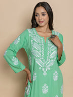 HOUSE OF KARI Floral Embroidered Chikankari A-Line Kurta | Grocsy