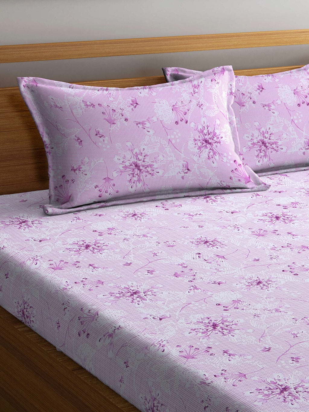 BOMBAY DYEING Pink Floral Cotton 120 TC King Bedsheet with 2 Pillow Covers | Grocsy