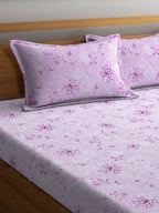 BOMBAY DYEING Pink Floral Cotton 120 TC King Bedsheet with 2 Pillow Covers | Grocsy