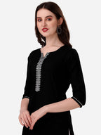 HERE&NOW Notch Neck Thread Work Straight Kurta | Grocsy