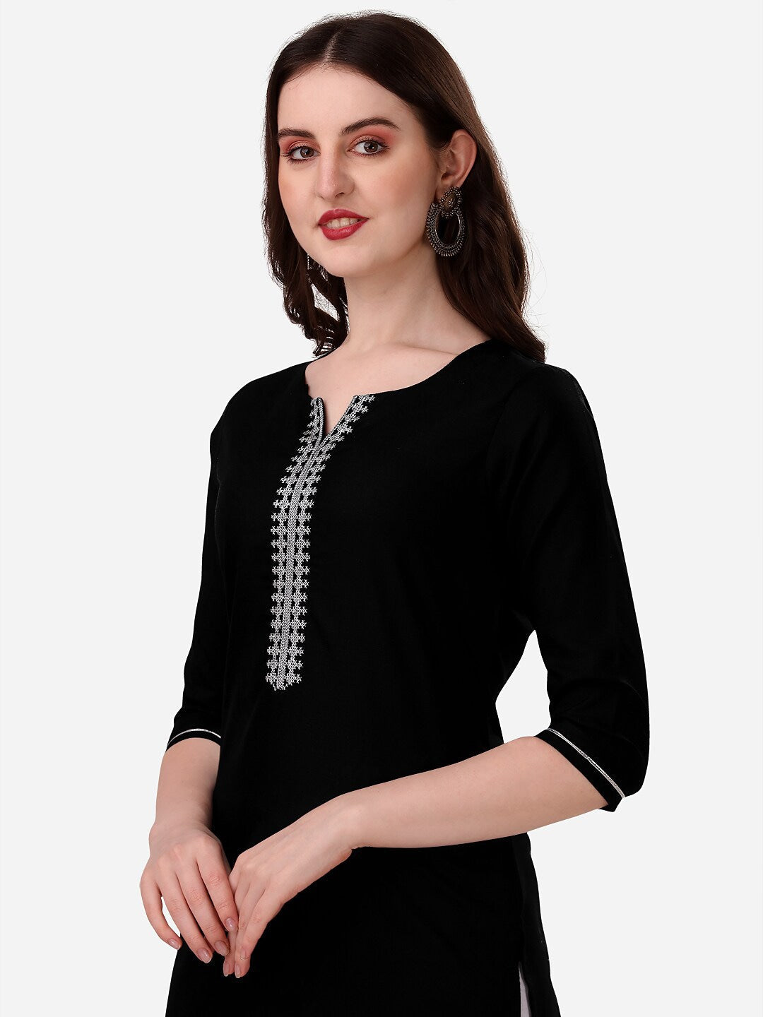 HERE&NOW Notch Neck Thread Work Straight Kurta | Grocsy