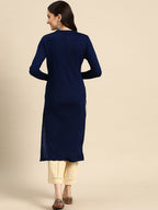 Sangria Women Navy Blue & White Floral Acrylic Straight Winter Kurta | Grocsy