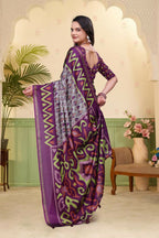 Prime Volt Mal Cotton Purple Ethnic Printed Saree with Designer Blouse Piece | Grocsy