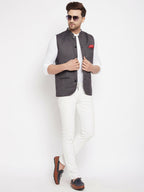 Even Apparels Grey Merino Men Woven Nehru Jacket PW685 | Grocsy