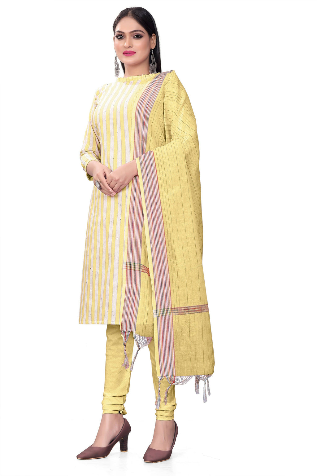 Yellow Cotton Jacquard Woven Unstitched Dress Material - Amara | Grocsy