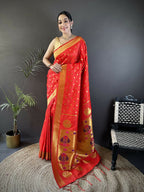 Joban Fashion Red Polka Dot Lichi Silk Paithani Silk Saree | Grocsy