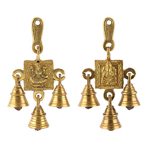 Uapan Brass Hanging Bells (Laxmi_Ganesh, Gold), Religious | Grocsy
