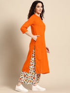 Sangria Women Orange Pure Cotton Kurta with Palazzos | Grocsy