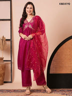 Pink Vichitra Silk Embroidery Work Kurta Set - Riya | Grocsy