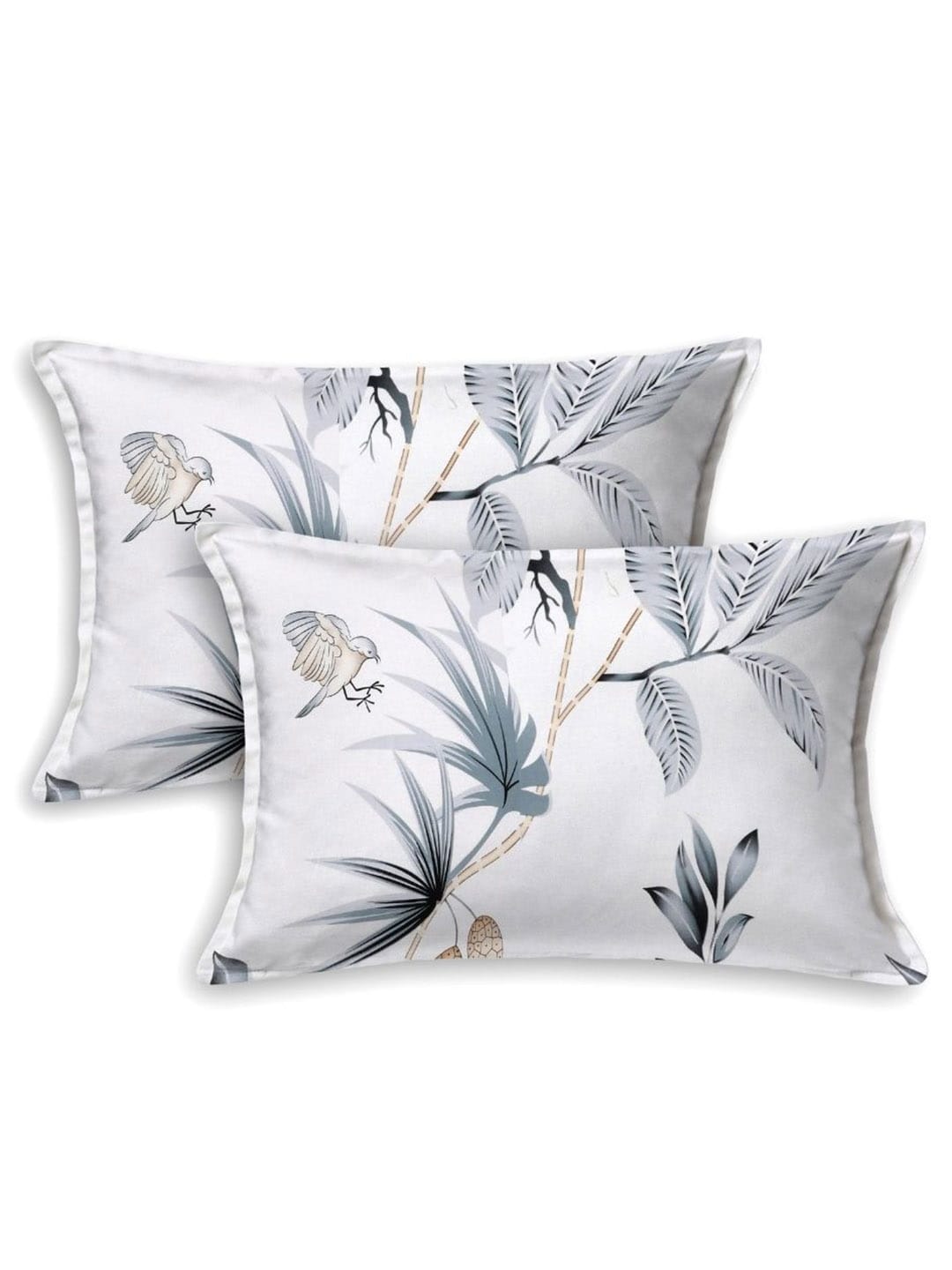 haus & kinder White & Grey Floral 186 TC Pure Cotton King Bedsheet & 2 Pillow Covers | Grocsy