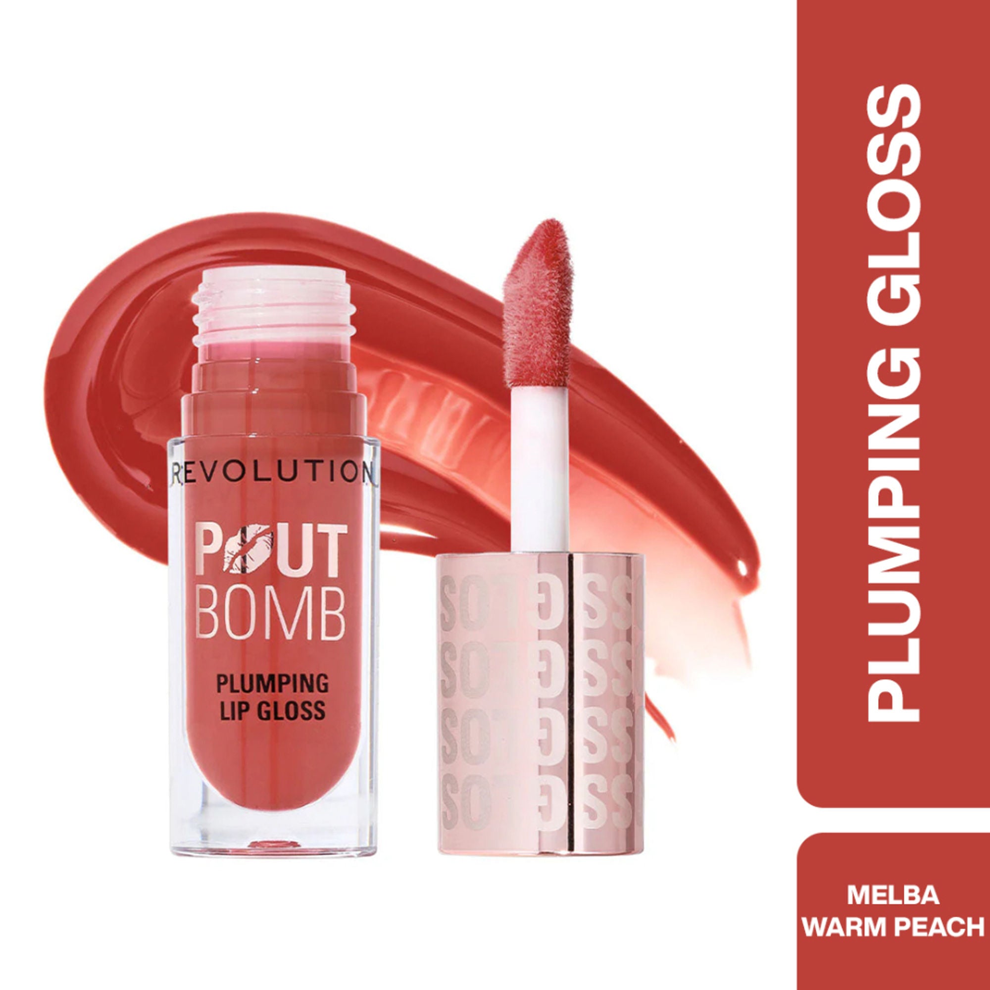 Makeup Revolution Pout Bomb Plumping Gloss - Melba Warm Peach | Grocsy
