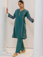 HOUSE OF KARI Floral Embroidered Regular Chikankari Kurta with Trousers | Grocsy
