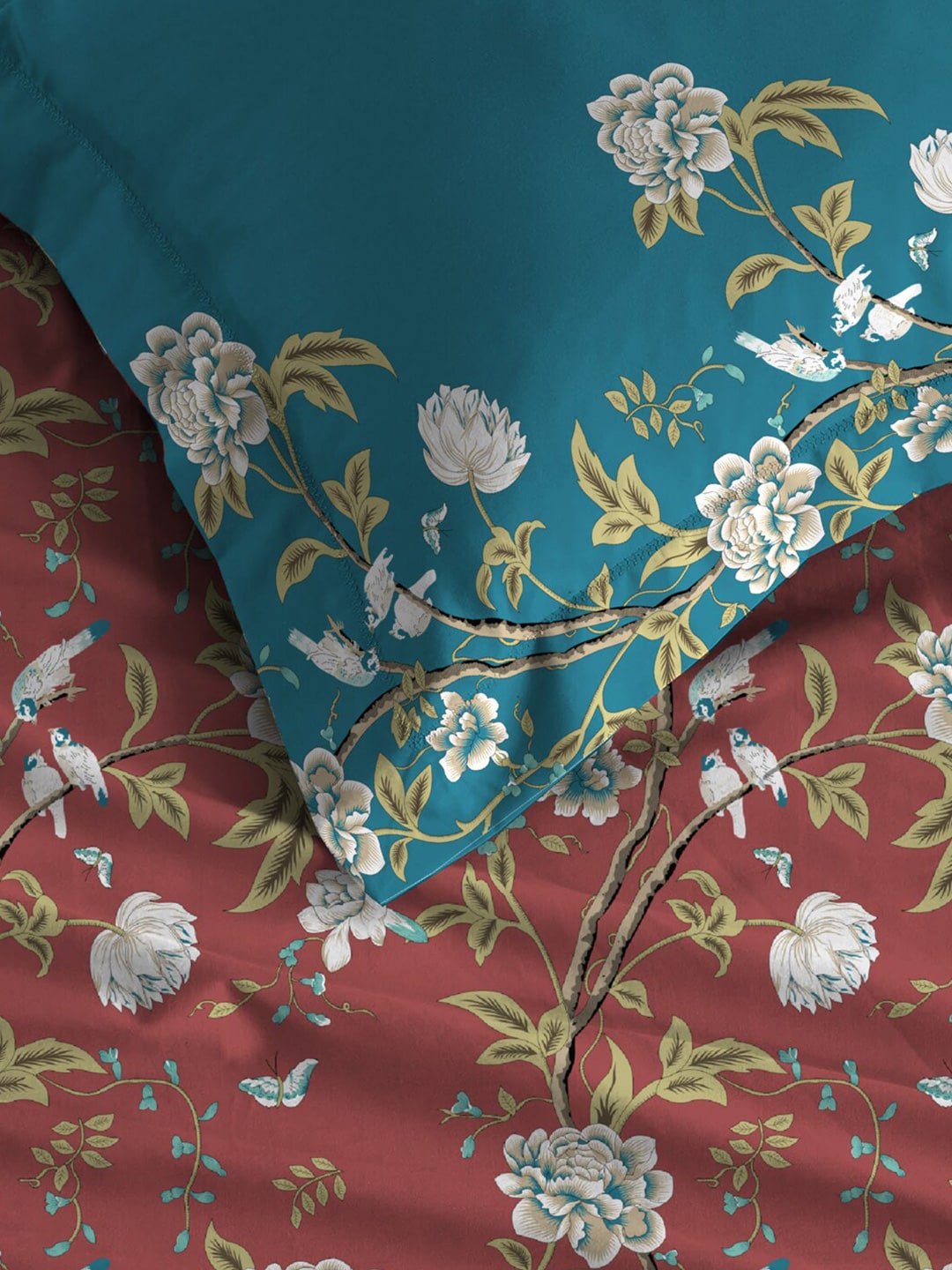 MYTRIDENT Maroon White Floral Pure Cotton 144 TC Queen Bedsheet With 2 Pillow Covers | Grocsy