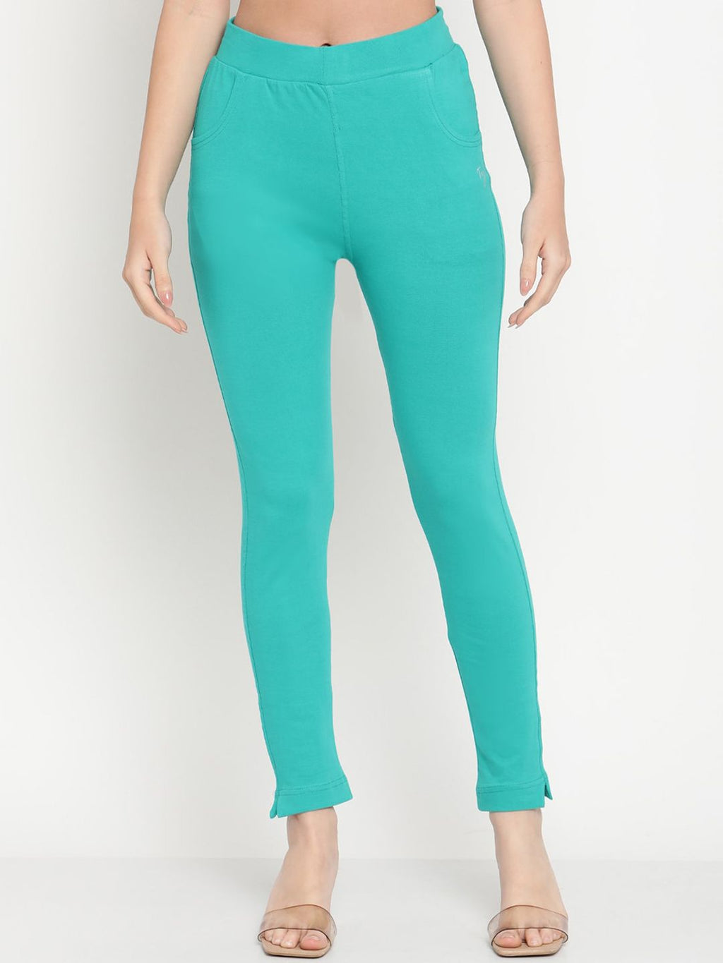 TAG 7 Women Turquoise Blue & Beige Ankle-Length Leggings Pack of 2 | Grocsy