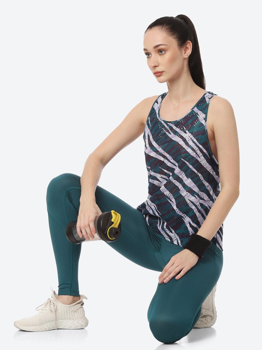ASICS Ventilate Actibreeze Aop Women White Green Printed T-shirt | Grocsy
