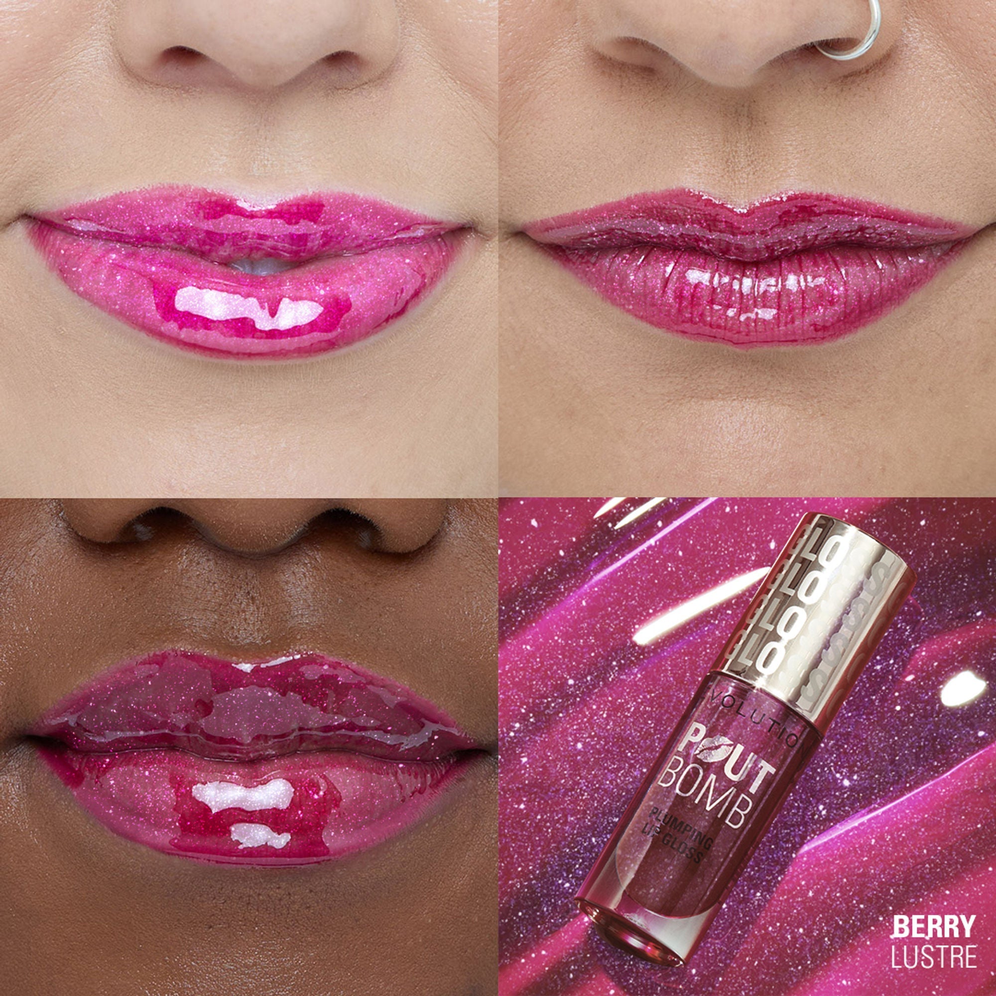 Makeup Revolution Pout Bomb Shimmer Lip Gloss - Berry Lusture | Grocsy