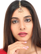 Yellow Chimes Women Gold -Toned Pink & White American Diamond Studded Handcrafted Maang Tikka | Grocsy