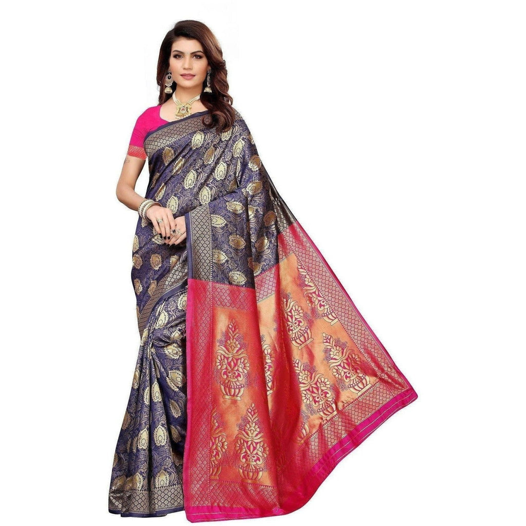 Vamika Banarasi Jaquard Blue Weaving Saree (BANARASI 04) | Grocsy