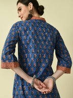 Myshka Women's Blue Straight Printed Kurta | Grocsy