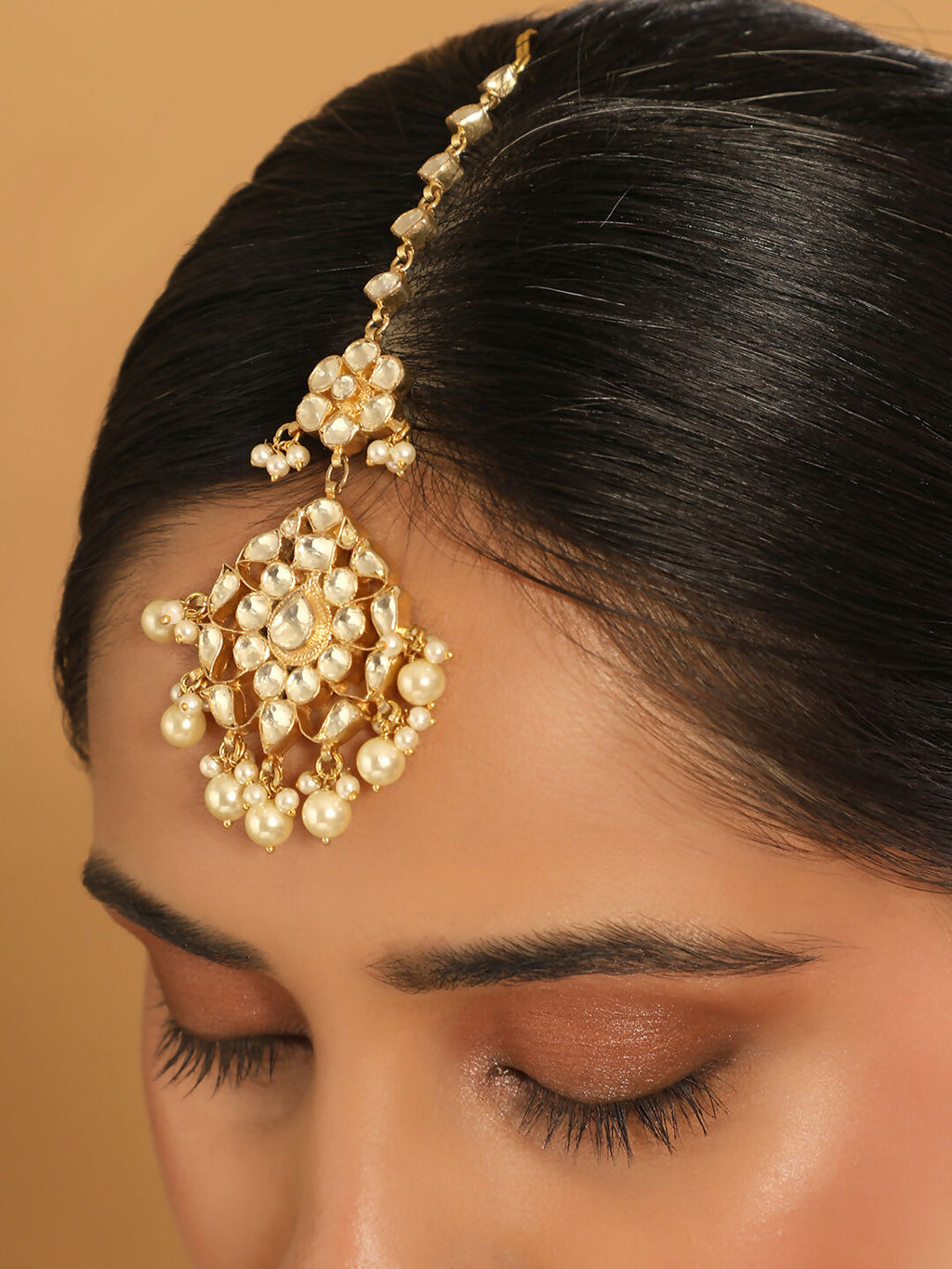 Nuyug 22K Gold-Plated Kundan Studded Maang Tikka Head Jewellery | Grocsy