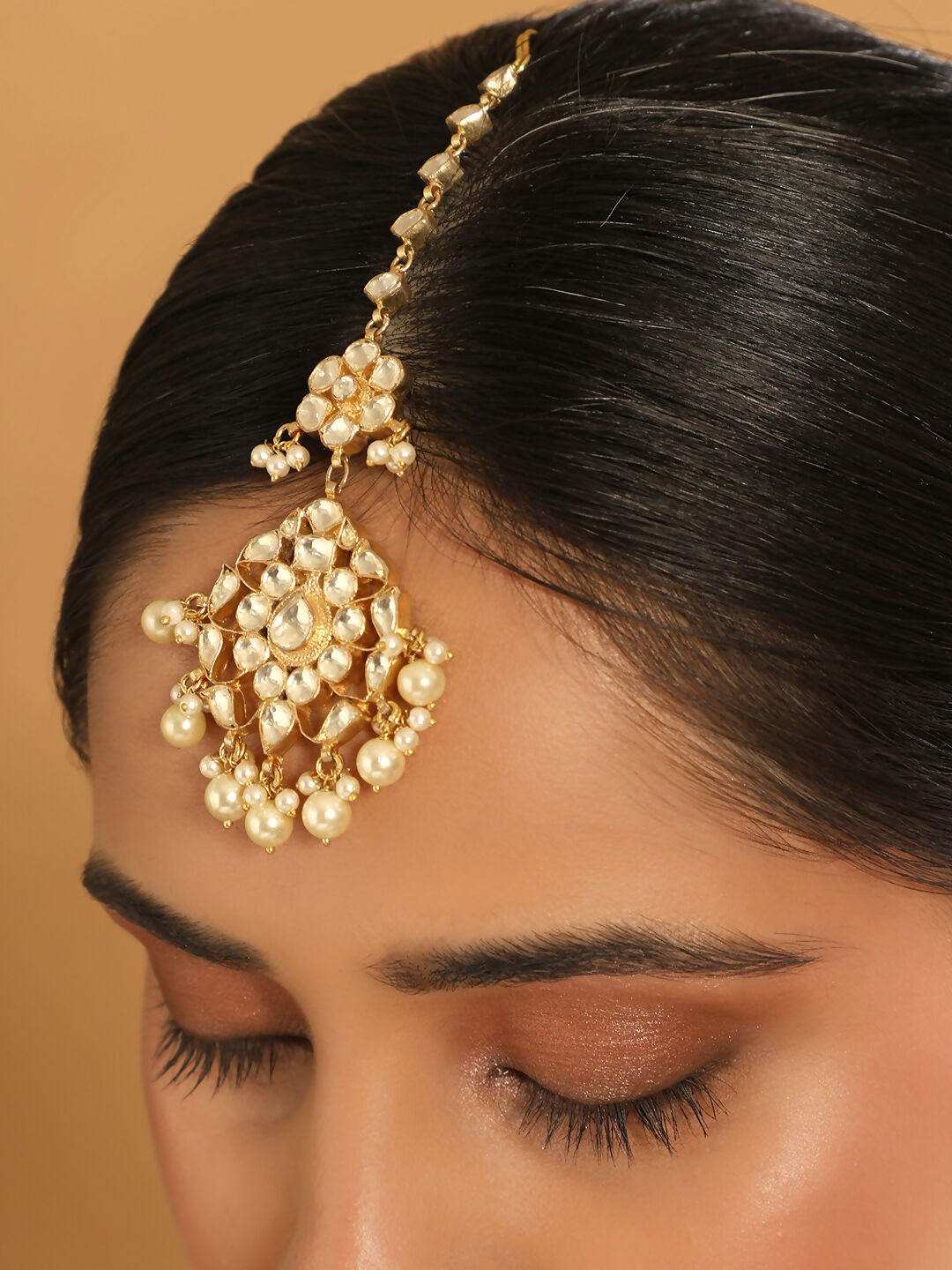 Nuyug 22K Gold-Plated Kundan Studded Maang Tikka Head Jewellery | Grocsy